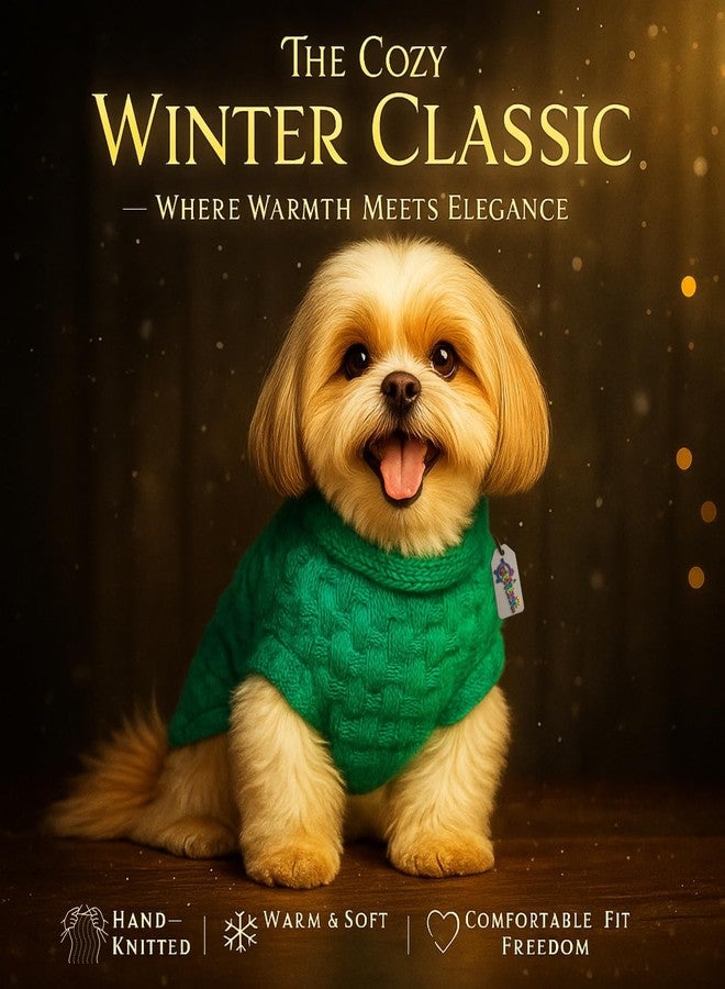Western Era Hand Knitted Woolen Dog Sweater for Shih Tzu | Cold Weather Soft Thermal Dog Outfit | Cozy Stretchable Turtleneck Sweater | Comfortable Pet Clothing for Winter | Stylish Apparel | Green - Image 2